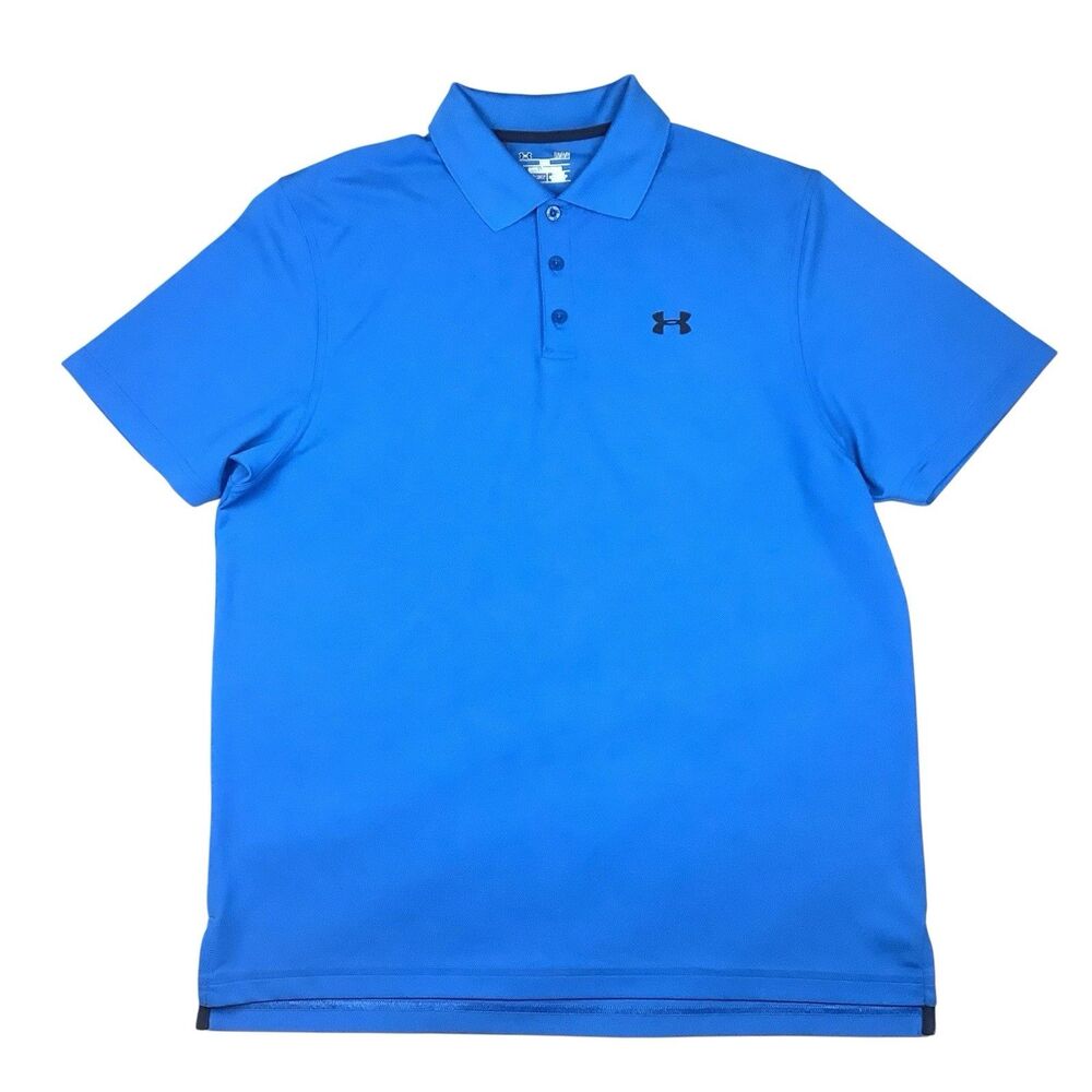 Under Armour Heat-Gear Loose Blue Short Sleeve Polo Golf Shirt Men Size Large L